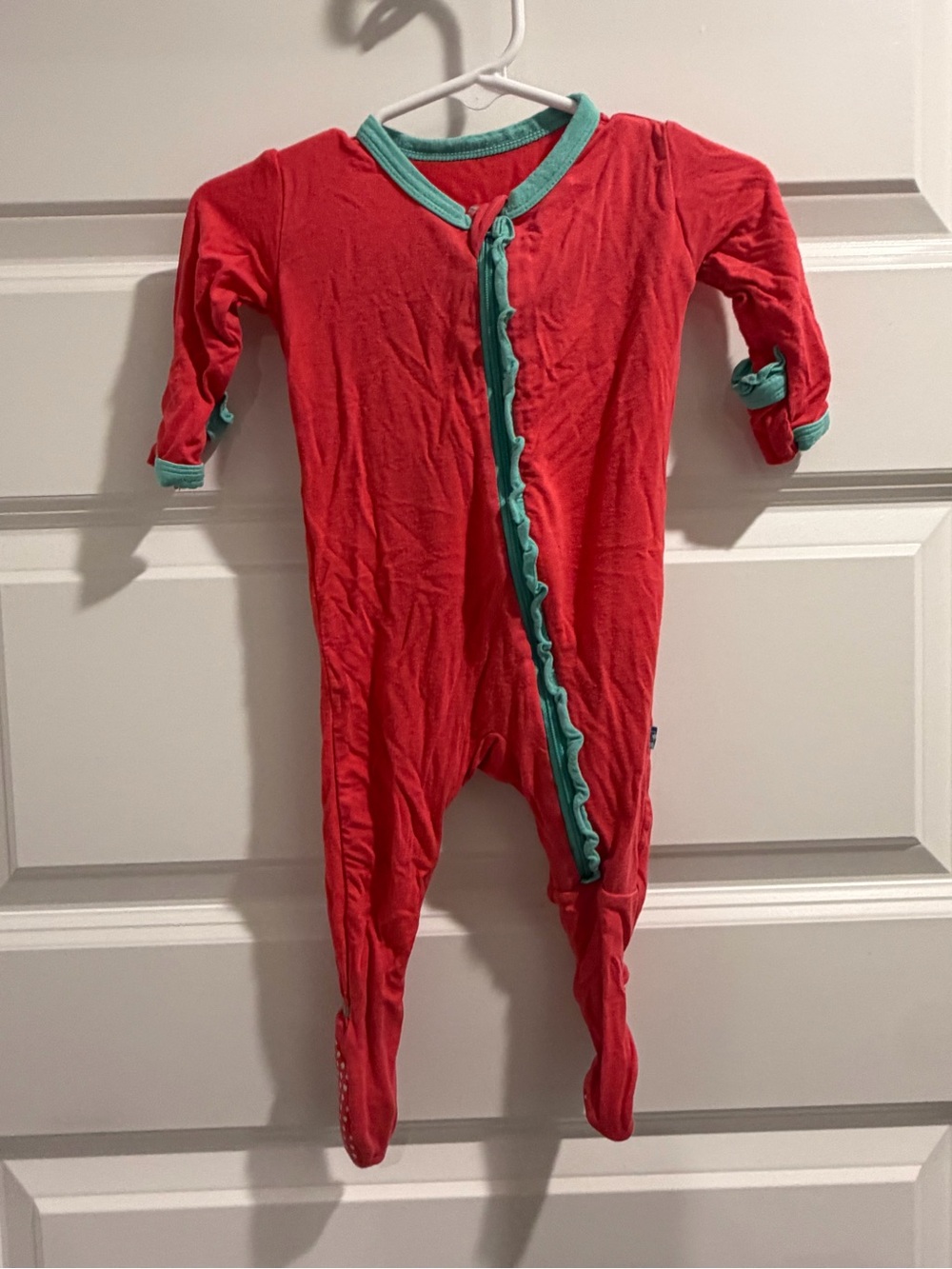 Kickee Pants Footed One-Piece with Teal Trim